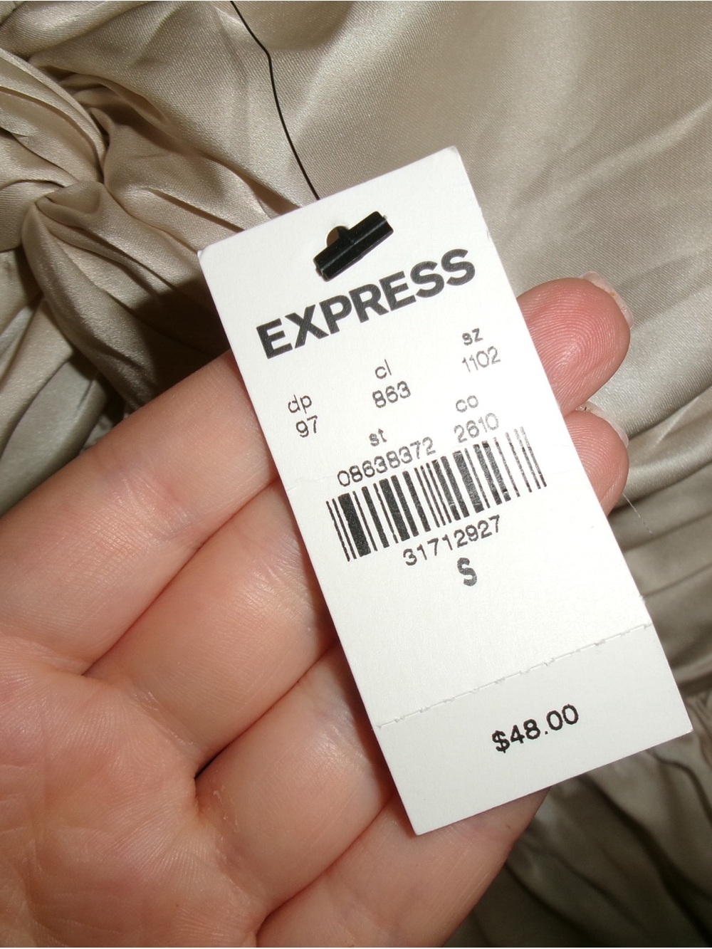 Express Champagne Satin Ruched Peplum Crop Top - Picture 3 of 3